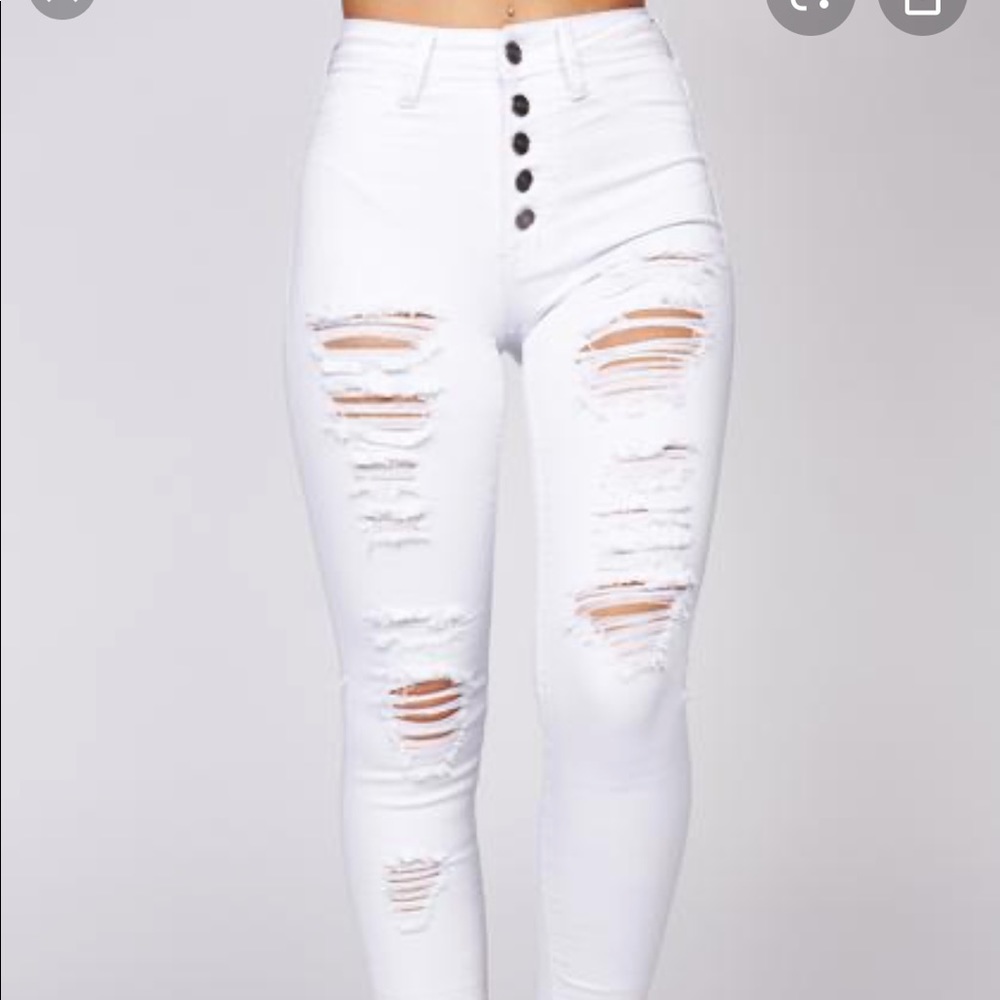 High Rise Button Up Distressed Skinny Jeans